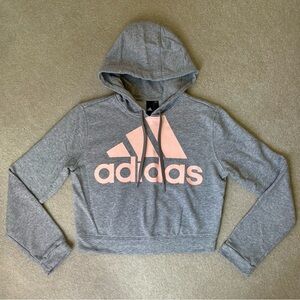 Adidas Pink Gray Logo Cropped Hoodie Sweatshirt size small